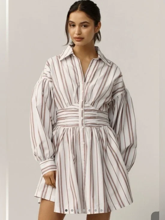 Anthropologie Long-Sleeve Collared A Line Mini Dress - Picture 1 of 10